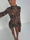 Vestido Leopard Lux Gola Alta Manga Longa