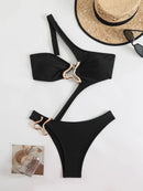 Biquíni Glam One Shoulder com Detalhe Metálico