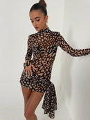 Vestido Leopard Lux Gola Alta Manga Longa